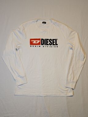 Diesel White T-Just Long Sleeve Division Tee with Red and Black Logo Vintage Y2K